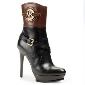 MICHAEL KORS black leather stockard 2-tone boots
